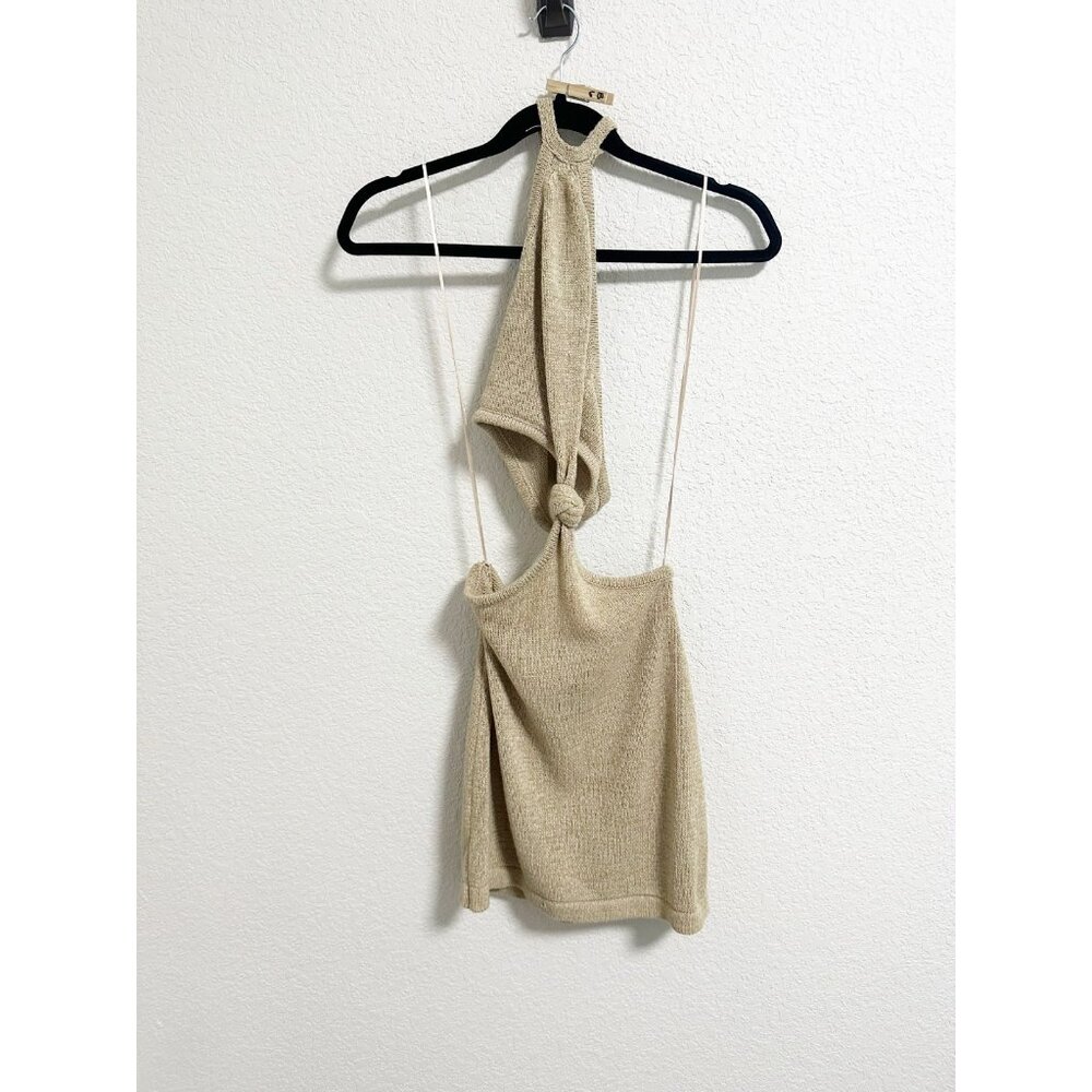 Beige Botany Who's That Chick Side‎ Cutout Halter Mini Dress Tie Back Tan Small